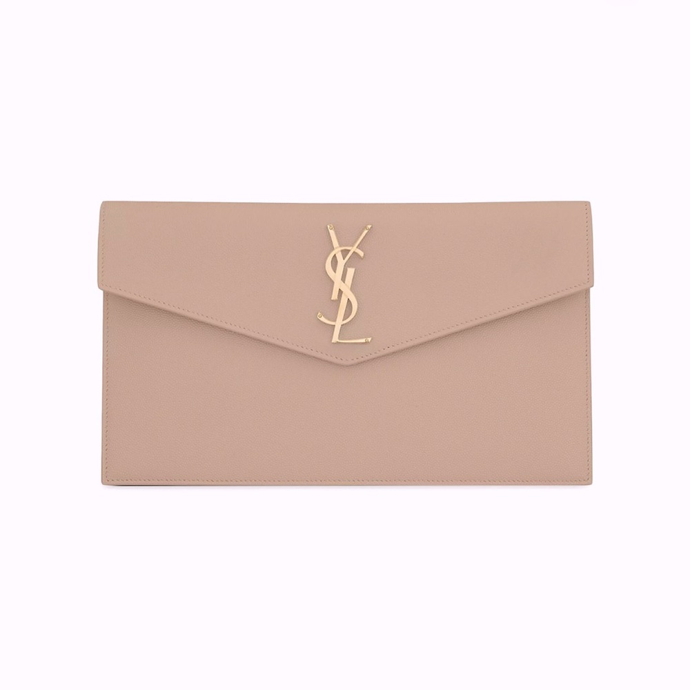 YSL Uptown Medium Pouch in Grained Leather - Dark Beige